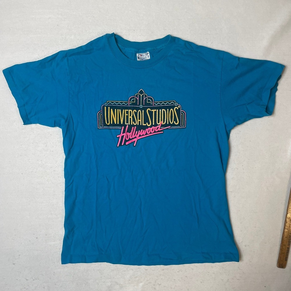 Vintage Universal Studios Hollywood T-Shirt Teal Hanes Beefy-T‎ Mens L